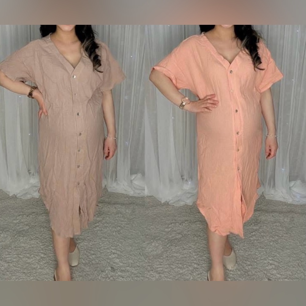 Peach Button-Down Midi Dress